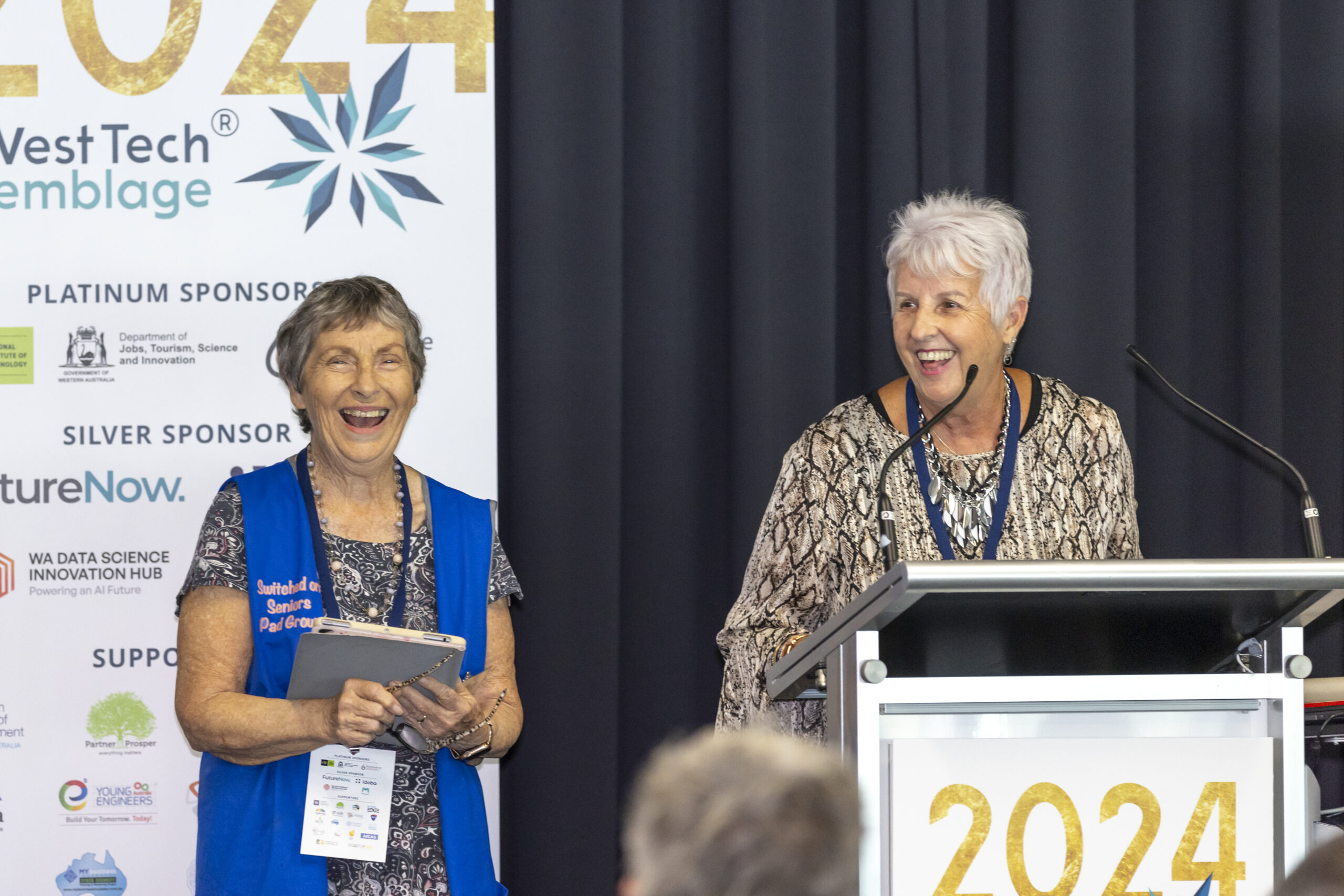 Sheena Edwards and Lynne Lock representing Switched on Seniors in The Voices from the Community panel